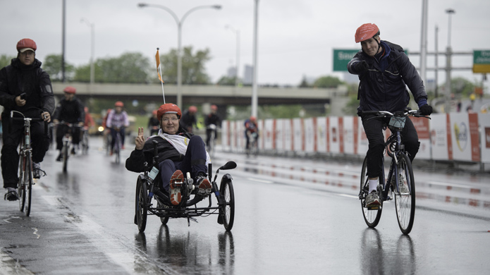 Paul Morse riding his recumbent cycle.