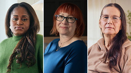 Un collage de trois femmes vivant avec une maladie du cœur : Carissa, Christina et Lynne.