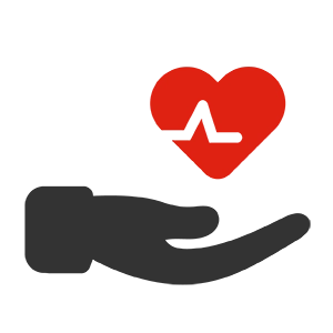 Une main tenant un cœur avec une onde qui la traverse.