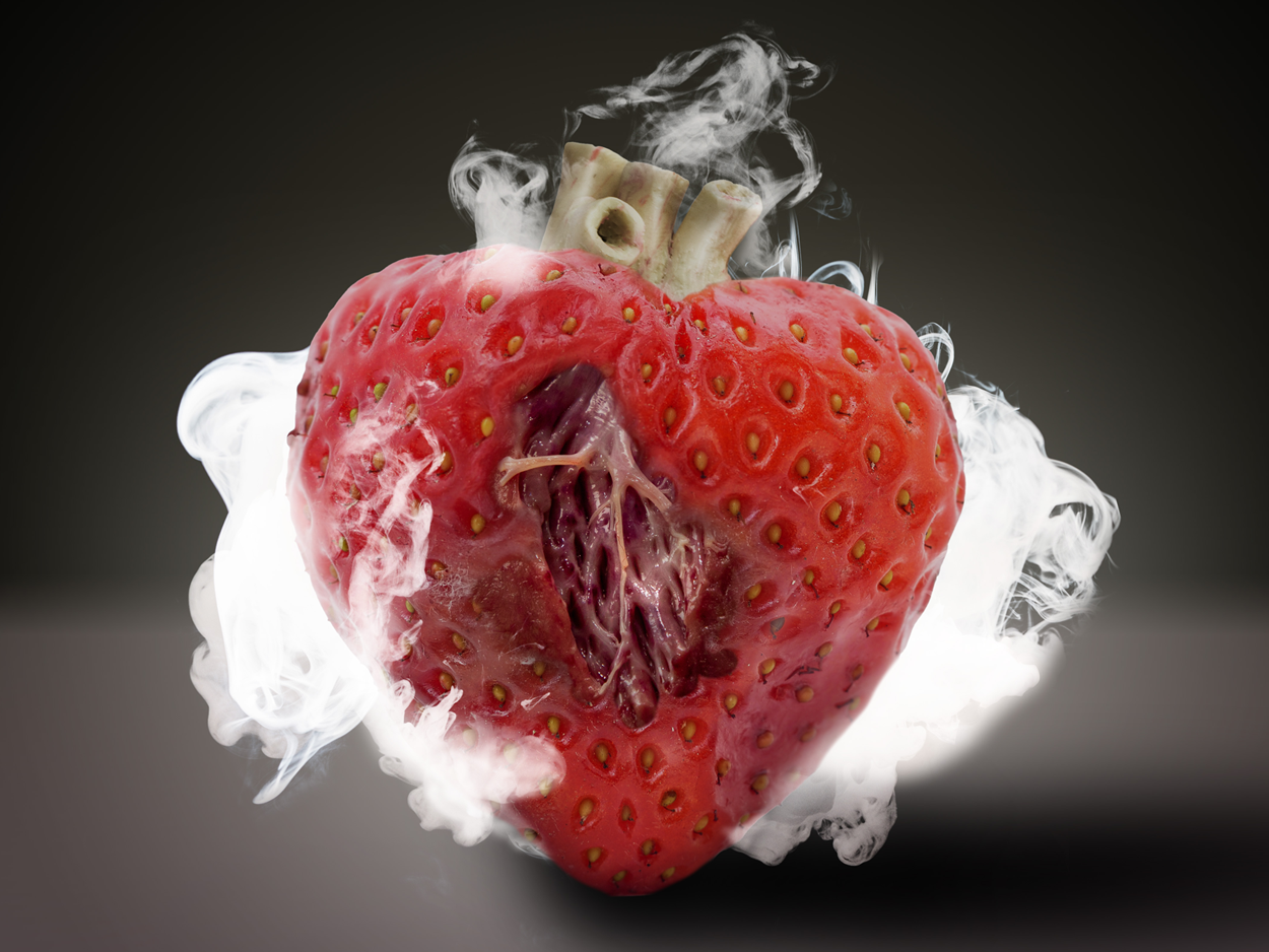 Une illustration d'une fraise avec des organes cardiaques