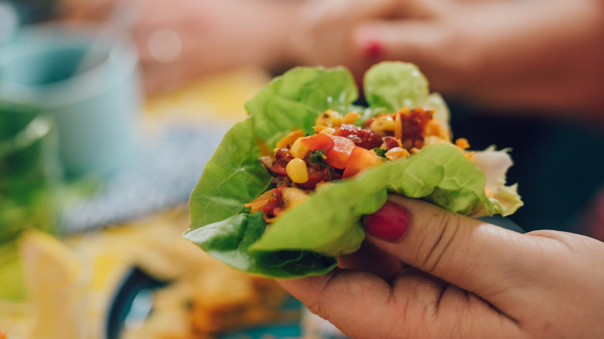 taco filling in a lettuce cup